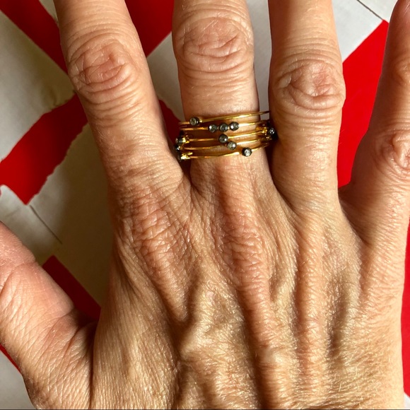 14k gold plated pavè diamond ring stack - Picture 3 of 4